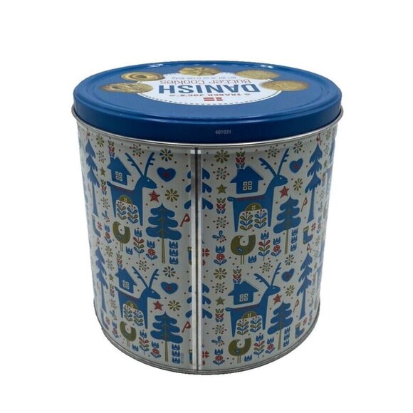 Trader Joe's Cookie Tin Empty Danish Butter Cookies Blue White Danish Christmas - Picture 3 of 15
